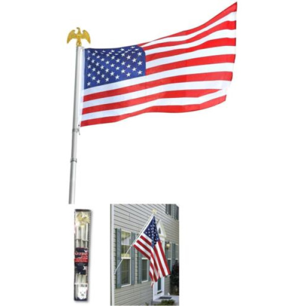 Buy Deluxe U.S. American Flag Pole Set With Golden Eagle Top by