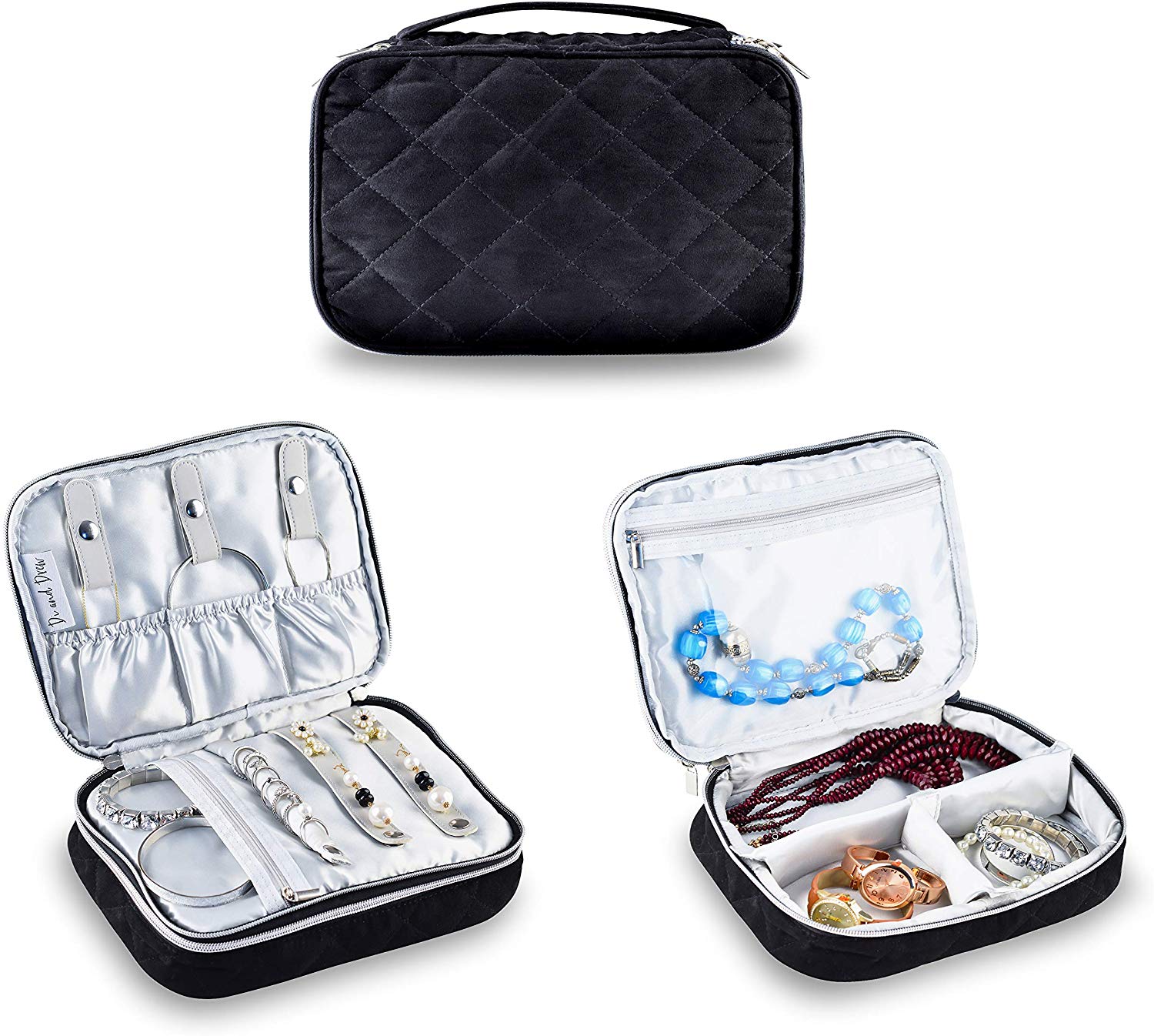 Buy Premium Large Quilted Velvet Travel Jewelry Case Cheap H&J