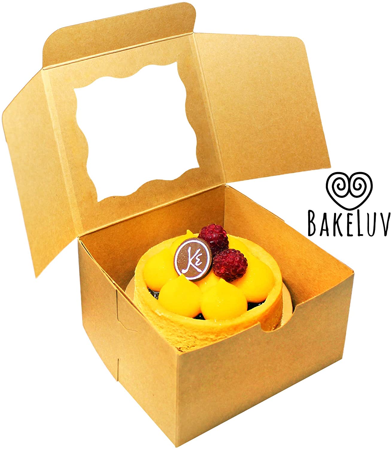 BAKELUV 12Pack Brown Mini Cake Boxes with Window 4″ x 4″ x 2.5