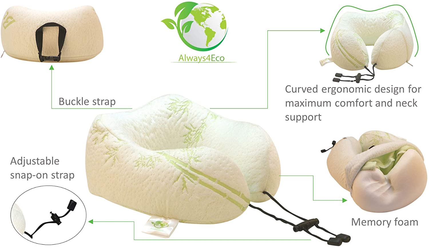 Buy Always4Eco Bamboo Travel Neck Pillow, 100 Memory Foam Cheap H&J Liquidators and